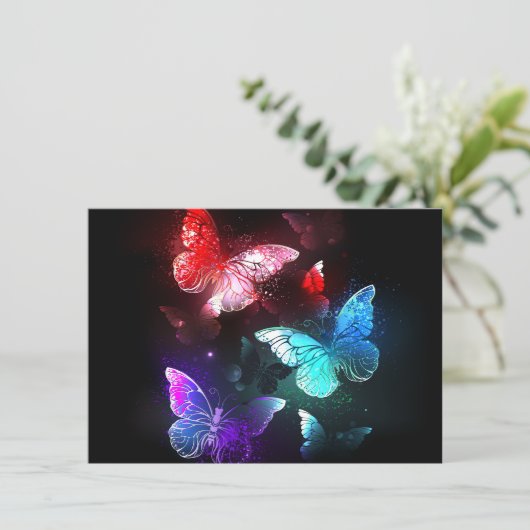 Three Glowing Butterflies on night background (Standing Front)