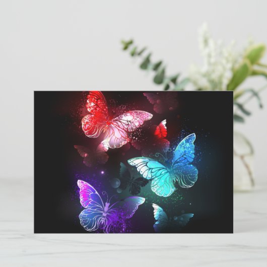 Three Glowing Butterflies on night background (Standing Front)