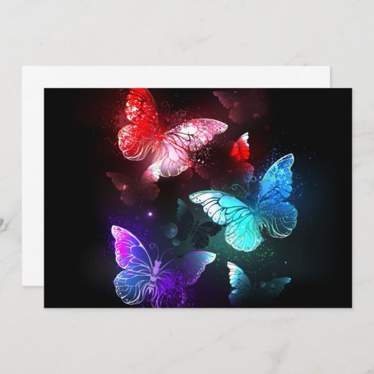 Three Glowing Butterflies on night background (Front/Back)