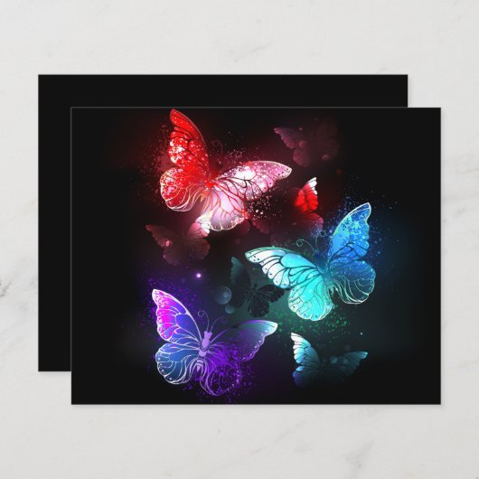 Three Glowing Butterflies on night background (Front/Back)