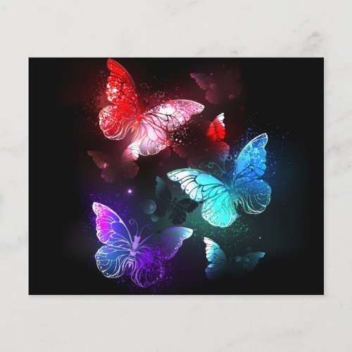 Three Glowing Butterflies on night background