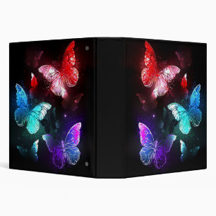 Three Glowing Butterflies on night background 3 Ring Binder