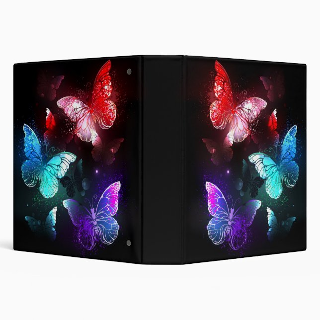 Three Glowing Butterflies on night background 3 Ring Binder (Background)