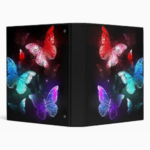Three Glowing Butterflies on night background 3 Ring Binder