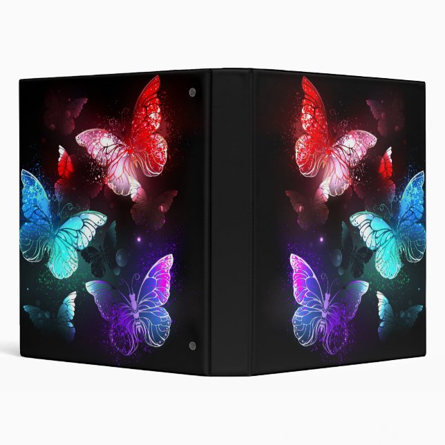 Three Glowing Butterflies on night background 3 Ring Binder (Background)