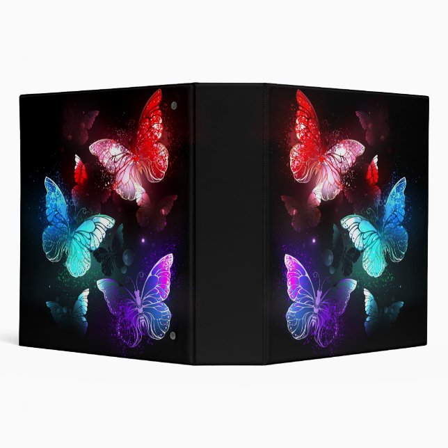 Three Glowing Butterflies on night background 3 Ring Binder (Background)