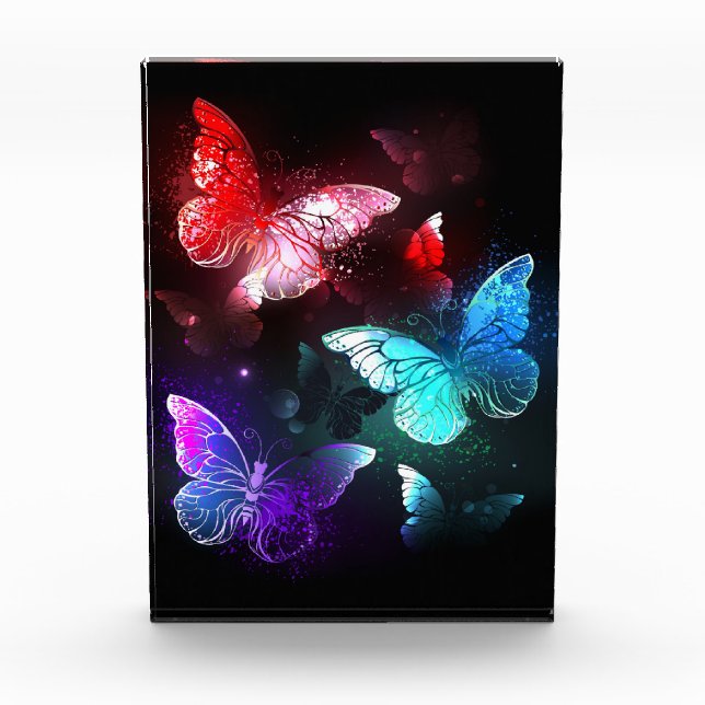 Three Glowing Butterflies on night background Acrylic Award (Front)