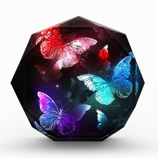 Three Glowing Butterflies on night background Acrylic Award (Front)