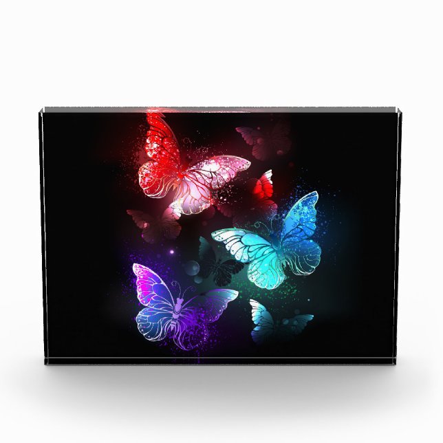 Three Glowing Butterflies on night background Acrylic Award (Front)