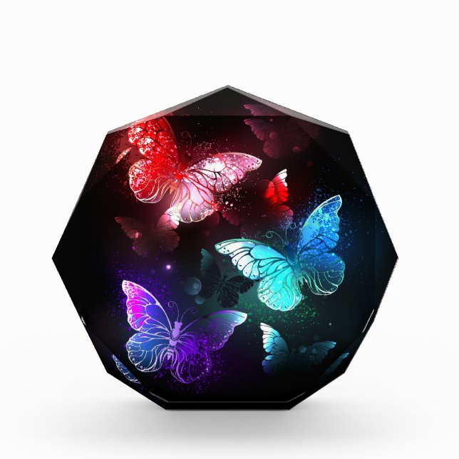 Three Glowing Butterflies on night background Acrylic Award (Front)