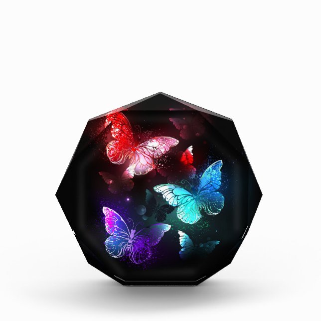 Three Glowing Butterflies on night background Acrylic Award (Front)