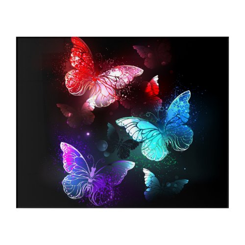 Three Glowing Butterflies on night background Acrylic Print