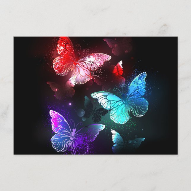 Three Glowing Butterflies on night background Advice Card (Front)