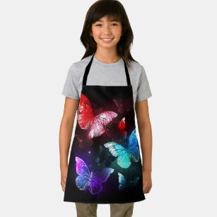 Three Glowing Butterflies on night background Apron