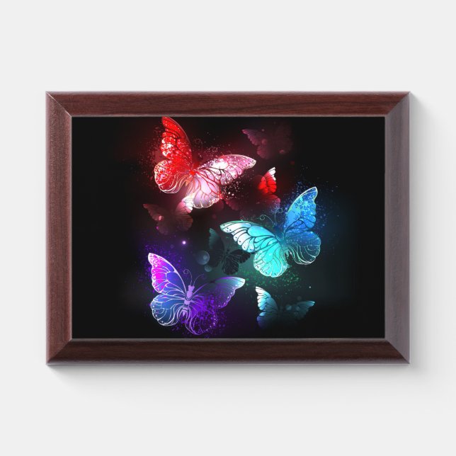 Three Glowing Butterflies on night background Award Plaque (Horizontal)