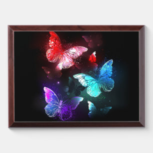 Three Glowing Butterflies on night background Award Plaque