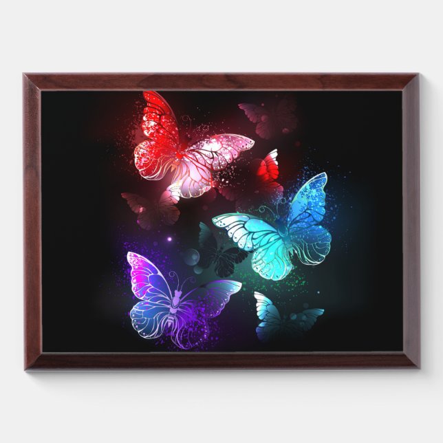 Three Glowing Butterflies on night background Award Plaque (Horizontal)