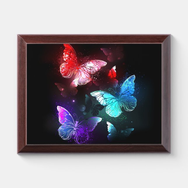 Three Glowing Butterflies on night background Award Plaque (Horizontal)