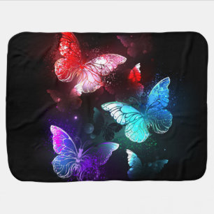 Three Glowing Butterflies on night background Baby Blanket