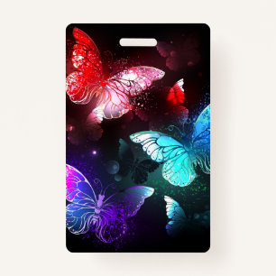 Three Glowing Butterflies on night background Badge