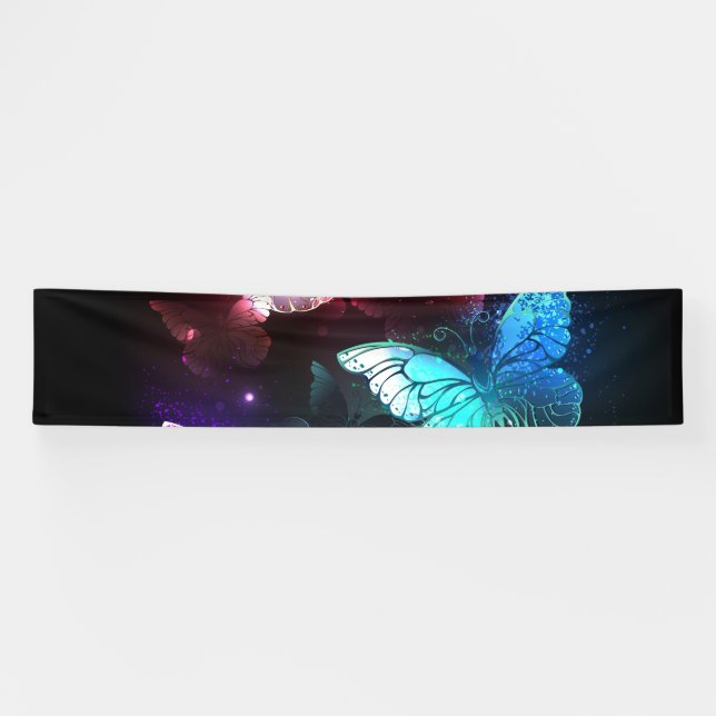 Three Glowing Butterflies on night background Banner (Horizontal)