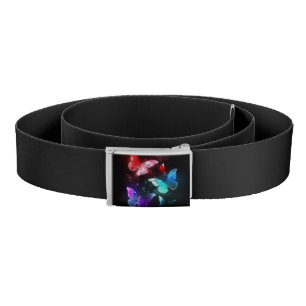 Three Glowing Butterflies on night background Belt