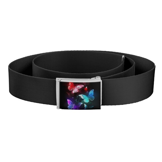 Three Glowing Butterflies on night background Belt (Coil)