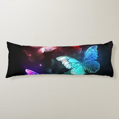 Three Glowing Butterflies on night background Body Pillow