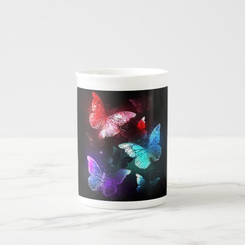 Three Glowing Butterflies on night background Bone China Mug