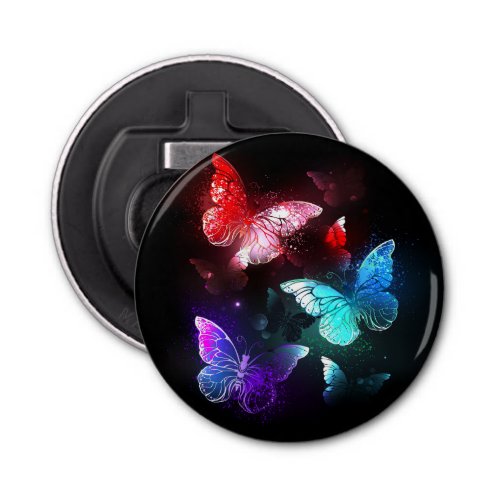 Three Glowing Butterflies on night background Bottle Opener