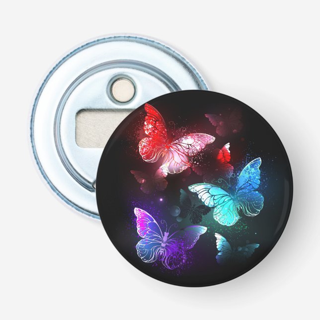 Three Glowing Butterflies on night background Bottle Opener (Front)
