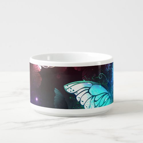 Three Glowing Butterflies on night background Bowl