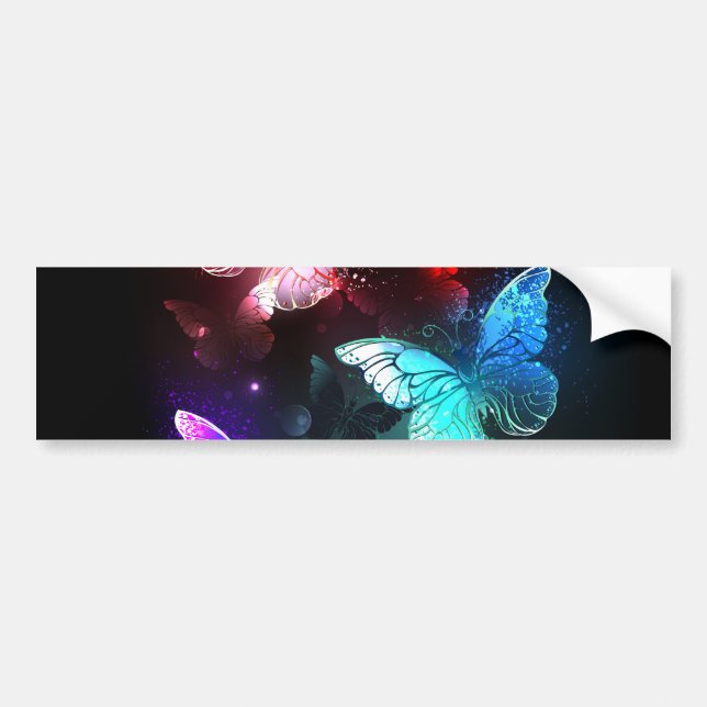 Three Glowing Butterflies on night background Bumper Sticker (Front)
