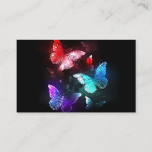 Three Glowing Butterflies on night background Business Card