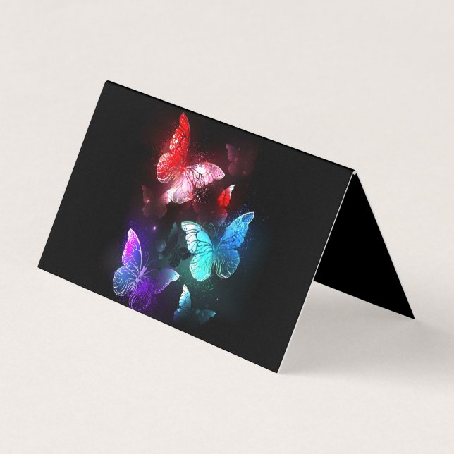 Three Glowing Butterflies on night background Business Card (Front)