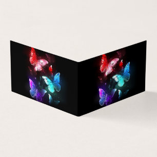 Three Glowing Butterflies on night background Business Card