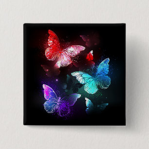 Three Glowing Butterflies on night background Button