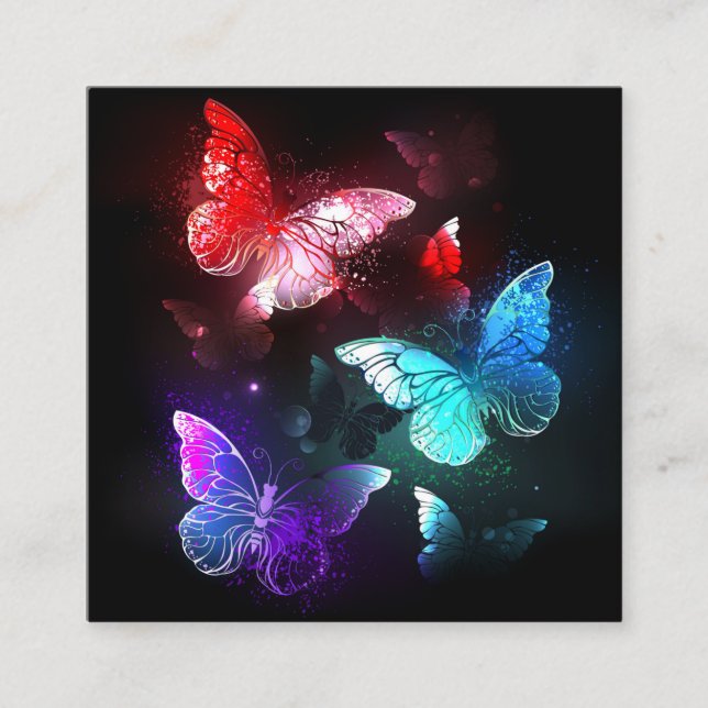 Three Glowing Butterflies on night background Calling Card (Front)