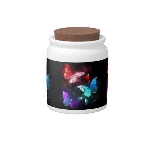 Three Glowing Butterflies on night background Candy Jar