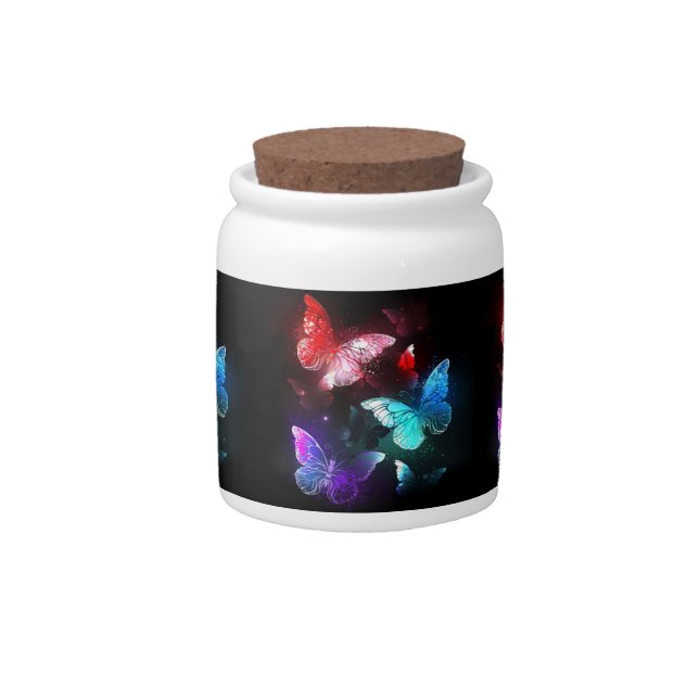 Three Glowing Butterflies on night background Candy Jar (Front)