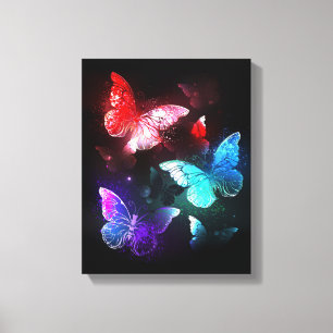 Three Glowing Butterflies on night background Canvas Print