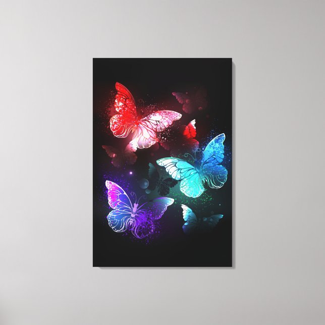 Three Glowing Butterflies on night background Canvas Print (Front)