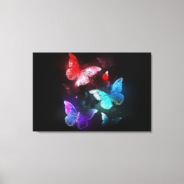 Three Glowing Butterflies on night background Canvas Print (Front)