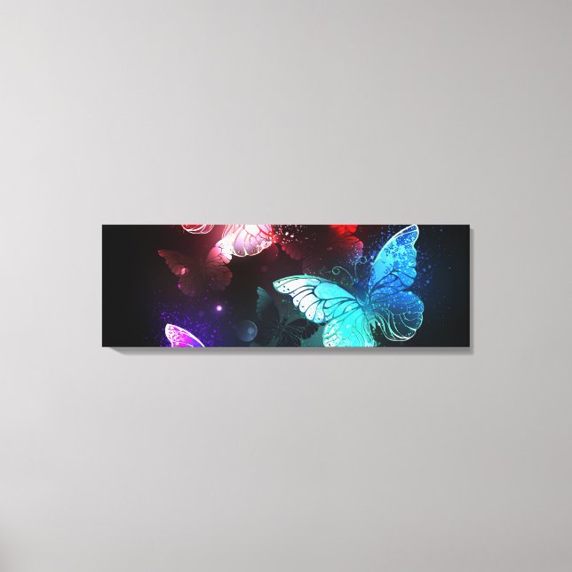Three Glowing Butterflies on night background Canvas Print (Front)