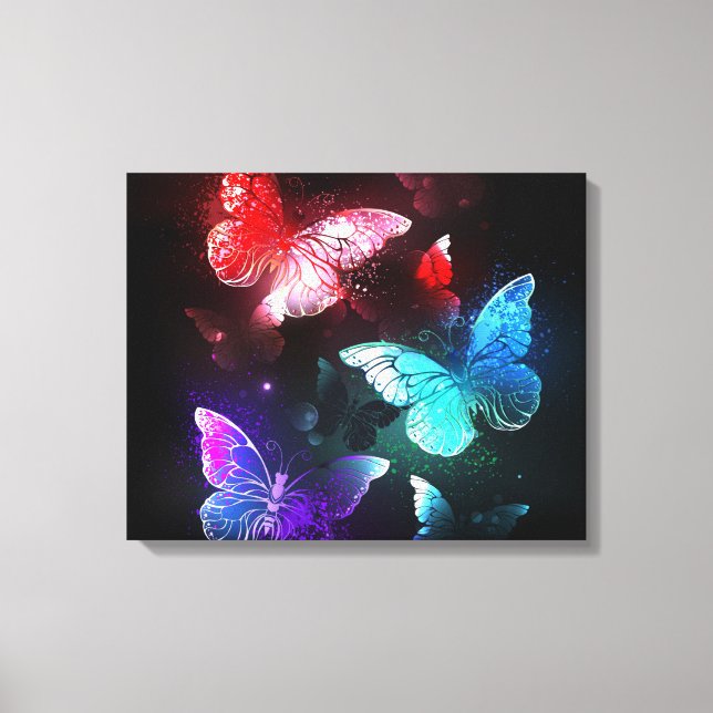 Three Glowing Butterflies on night background Canvas Print (Front)