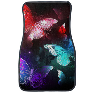 Three Glowing Butterflies on night background Car Floor Mat