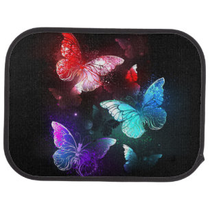 Three Glowing Butterflies on night background Car Floor Mat