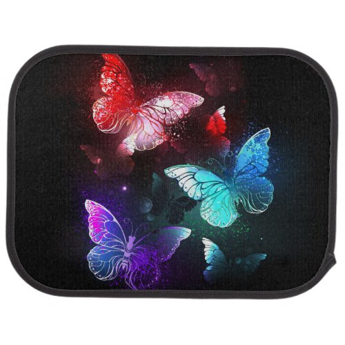 Three Glowing Butterflies on night background Car Floor Mat