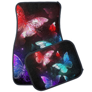 Three Glowing Butterflies on night background Car Floor Mat