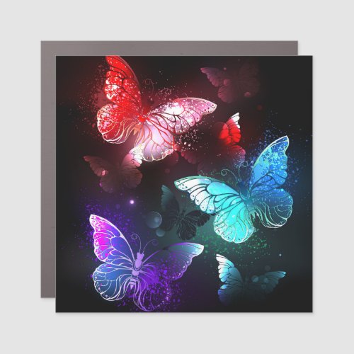 Three Glowing Butterflies on night background Car Magnet